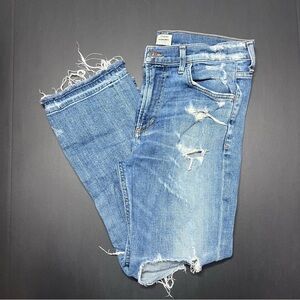 Citizens of Humanity Drew Crop Flare Jeans Distressed Raw Hem Size 29